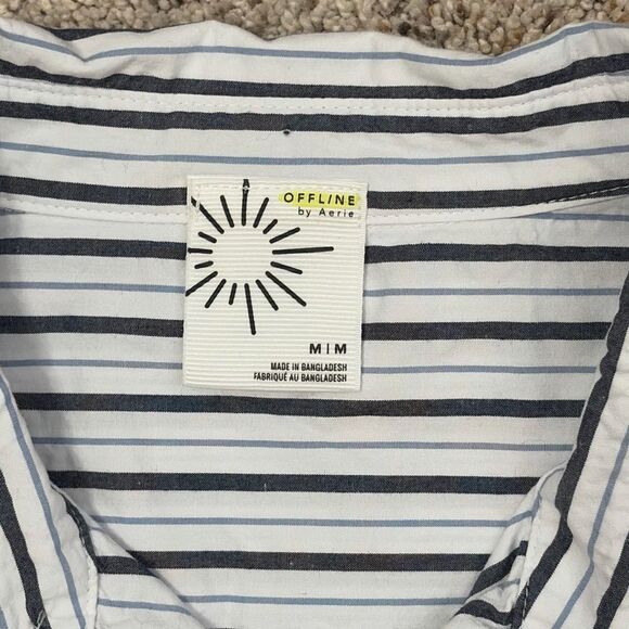 Offline by Aerie Oversized Striped Button Down Shirt Women’s Large 100% Cotton - Picture 3 of 6